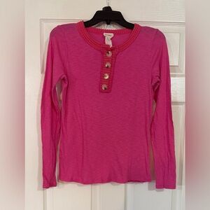 Small Pink Women’s top trimmed in hot pink Crochet by Bibi Long Sleeve 
SMALL